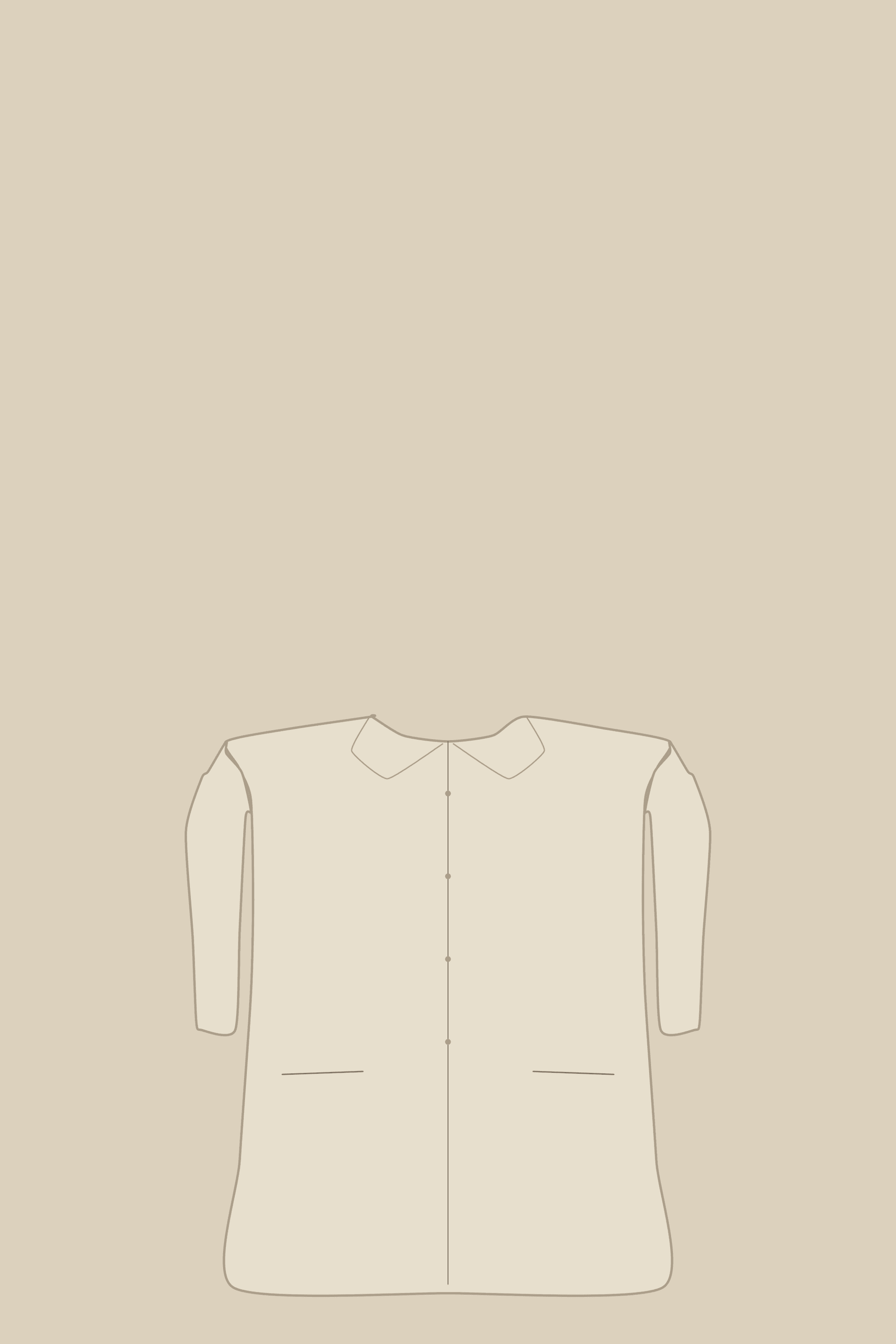 Warm sand illustrated plate with a faint outline of a coat low in the frame, used as a Pinterest graphic background.